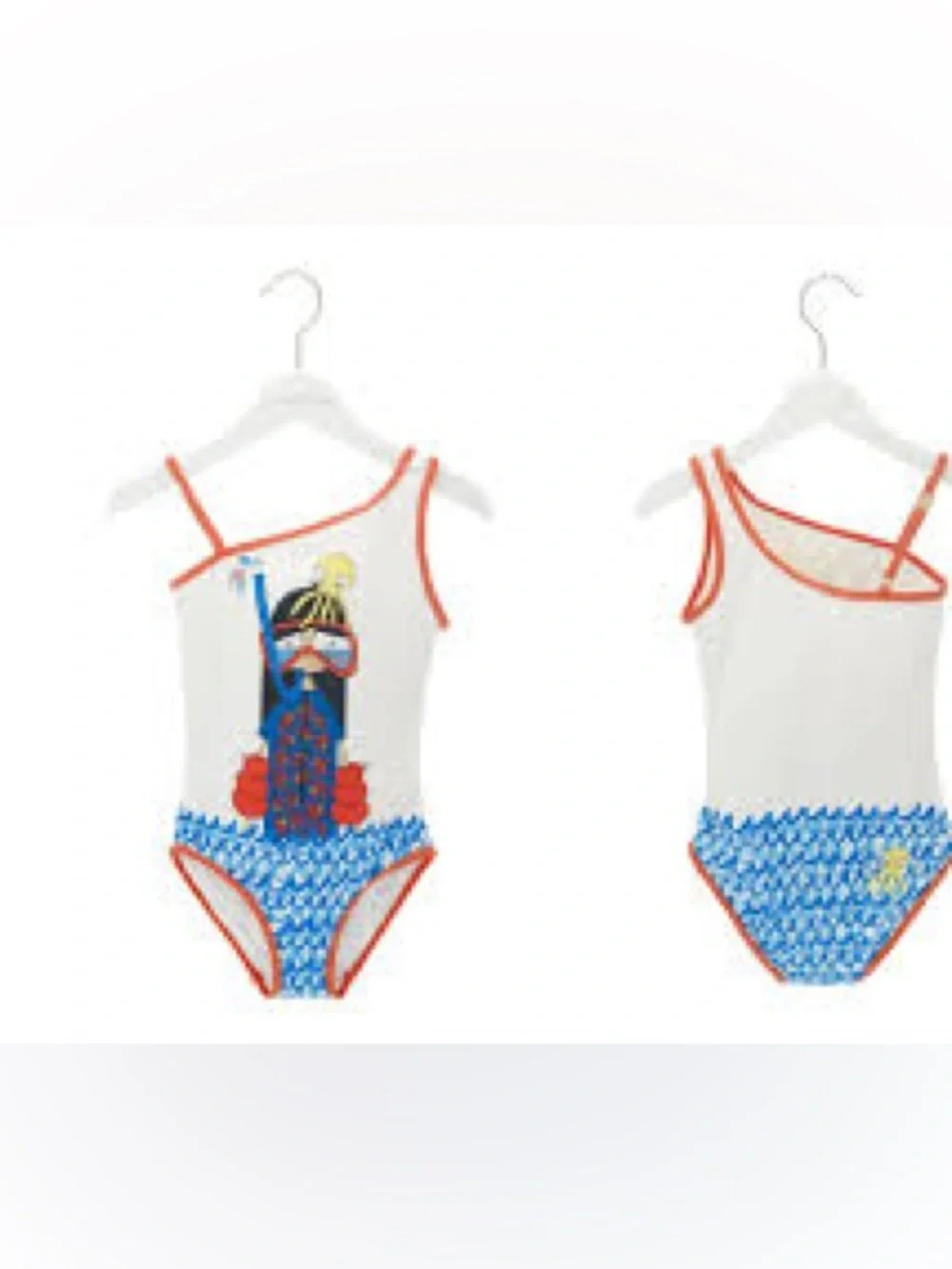 Kids One-Piece Swimsuit with Mermaid Graphic - White & Blue